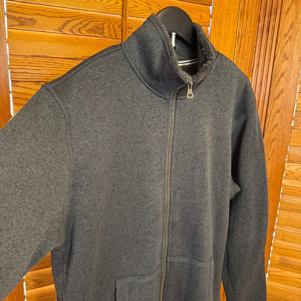 Weatherproof Vintage Mens Full Zip Faux Fur Sherpa Lined Sweater Jacket Gray L